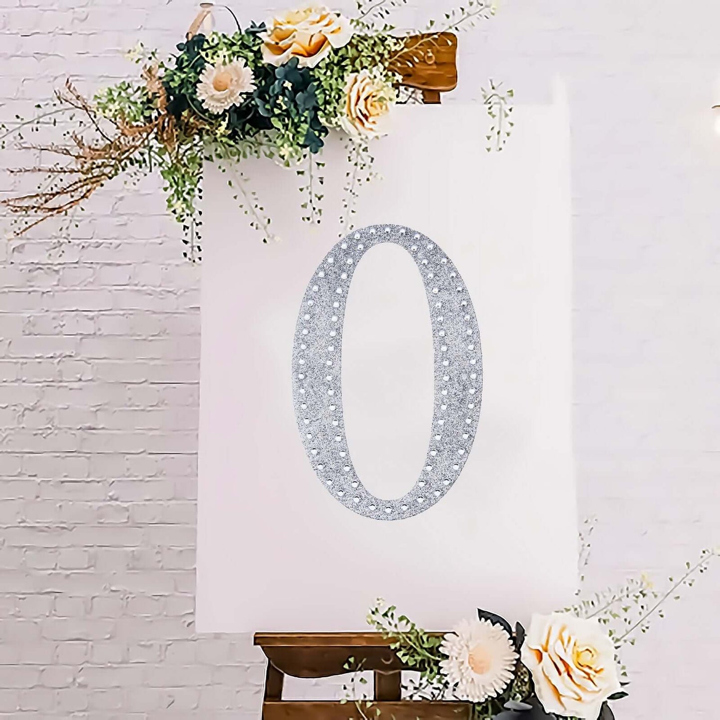 Decorative Rhinestone Alphabet "O" Letter Stickers, Glitter Adhesive Craft Letters Silver DIY Sparkle Embellishments 8"