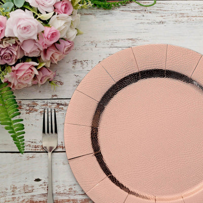 10-Pack Disposable Round Charger Plates in Rose Gold with Leathery Texture - Durable 1100GSM Cardboard Placemats 13"