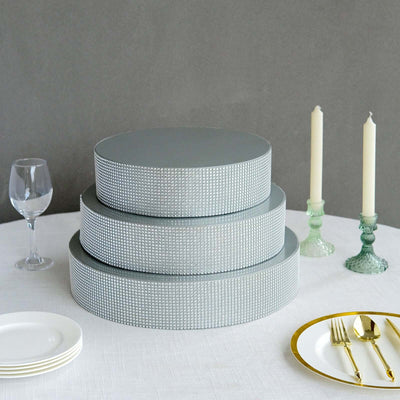 Metal Pedestal Cake Stand Round Design with Rhinestones Silver - Cupcake Holder and Dessert Table Centerpiece 12"