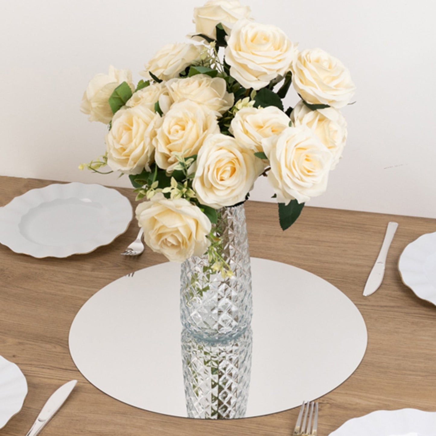 10-Pack Candle Plate Circle Acrylic Mirror Tray Silver Round - Event Display Decor 16"