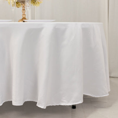 Lamour Satin 108" Round Tablecloth White - Durable & Silk-Like Table Cover for Classy Weddings & Events