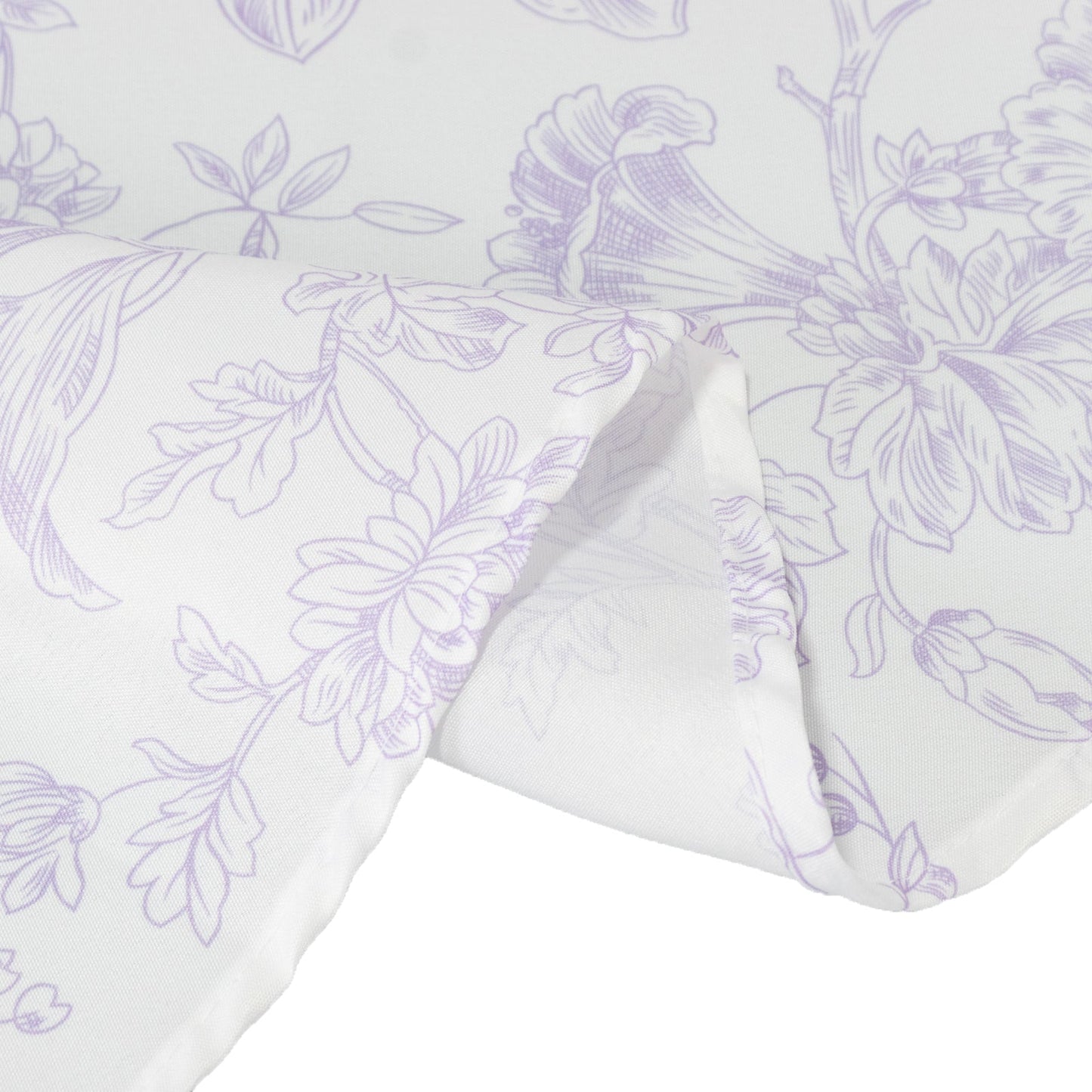 Polyester 108" Round Tablecloth White - Lavender Lilac French Toile Pattern for Chic Weddings
