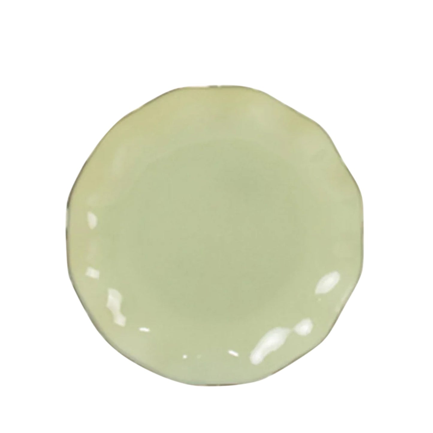 10-Pack Plastic Round 6" Dessert Plates in Sage Green Ruffled Rim with Gold Edging - Sturdy Disposable Salad Appetizer Dinnerware