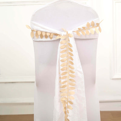 Taffeta Ribbon Sash with 4" Leaf Petal Design Champagne 50ft - Sophisticated Artificial Fabric Garland