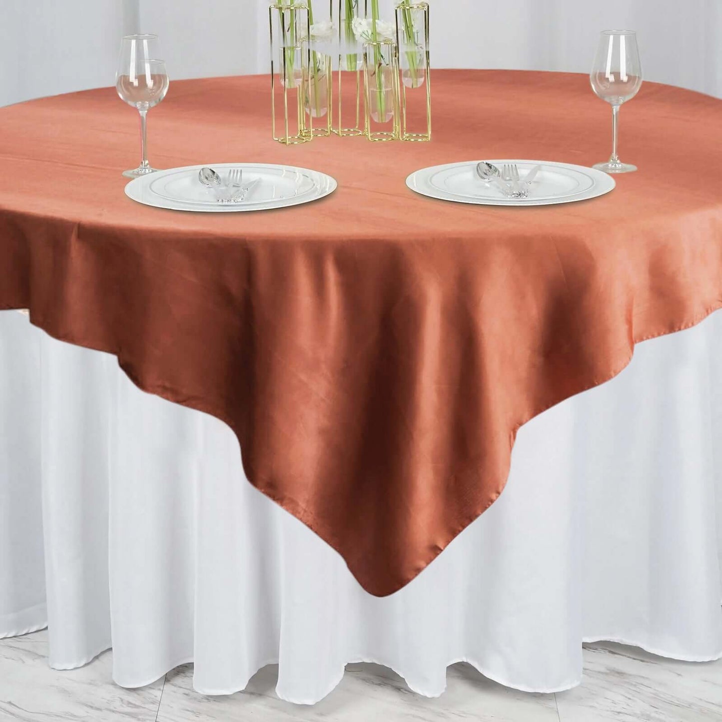 Satin 72"x72" Table Overlay Square Tablecloth Terracotta (Rust) - Smooth Finish Table Cover