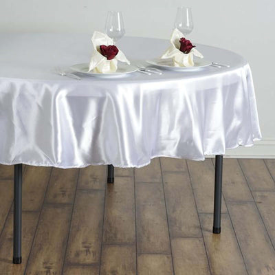 Satin 90" Round Tablecloth White - Smooth and Lustrous Table Cover for Weddings & Events