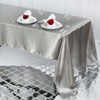 Satin Rectangular 60"x126" Tablecloth Silver - Smooth and Lustrous Table Cover