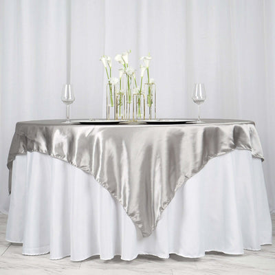 Satin 72"x72" Table Overlay Square Tablecloth Silver - Smooth Finish Table Cover
