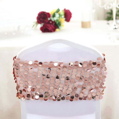 5 Pack Big Payette Sequin 13"x10" Chair Sash Bands Blush - Stylish Glittering Decor for Weddings & Gatherings