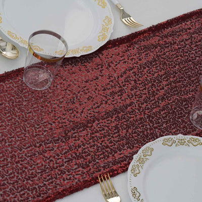 Sequin 12"x108" Table Runner Burgundy - Glittering Design