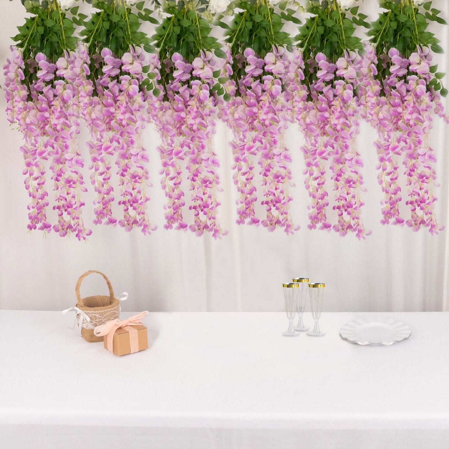 5 Pack 44" Silk Hanging Wisteria Flower Garland Vines in Lavender Lilac, 3 Strands in 1 Bush