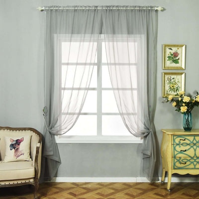 2 Pack Silver Sheer Organza Curtains With Rod Pocket Window Treatment Panels - 52"x108"