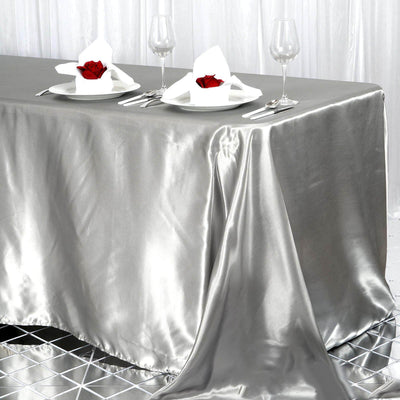 Satin Rectangular 90"x156" Tablecloth Silver - Seamless Table Cover