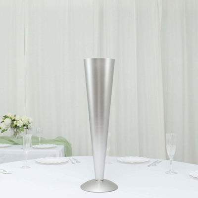 Metal Trumpet Vase Brushed Silver - Durable Design for Stylish Wedding Decor 28"