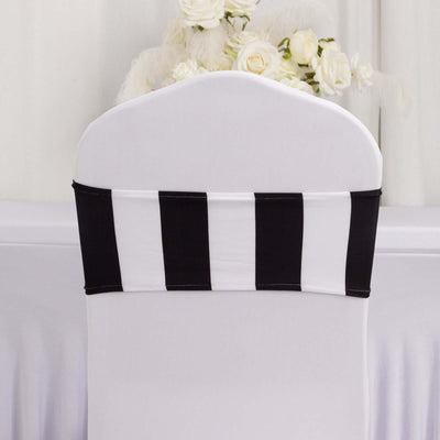 5 Pack Spandex Chair Sashes Black/White Vertical Stripes - Easy to Use & Wrinkle-Free Stretch Chair Bands for Stunning Tablescapes 5"x14"
