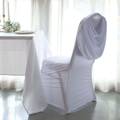 Spandex Chair Cover with Ruched Swag Back and Foot Pockets for Banquet Chairs White - Stylish Fitted Slipcover for Weddings & Gatherings