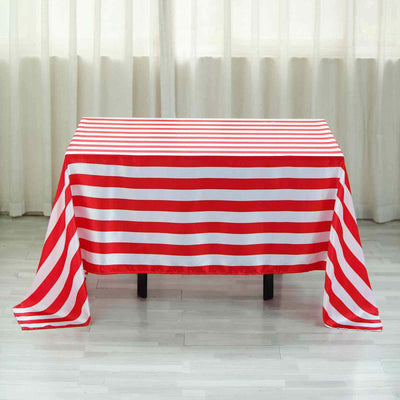 Satin 60"x102" Rectangle Tablecloth Red/White - Stripe Design with Stylish Smooth Finish Table Cover