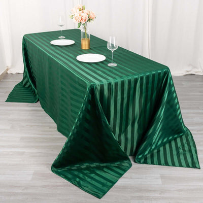 Satin Striped 90"x132" Rectangular Tablecloth Hunter Emerald Green - Seamless Silky Smooth Table Cover