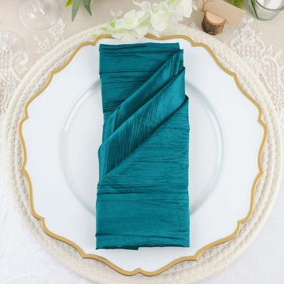 5 Pack Taffeta 20"x20" Napkins Peacock Teal - Accordion Crinkle Dinner Napkins
