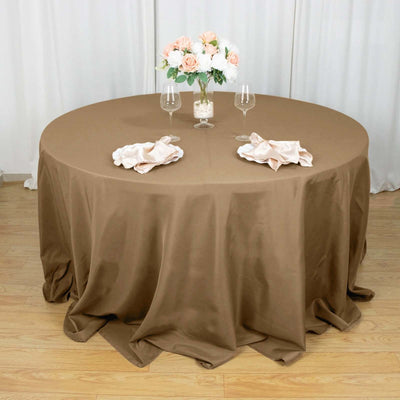 Polyester 132" Round Tablecloth Taupe - Seamless Chic Table Cover