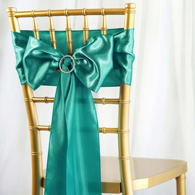 5 Pack Satin Chair Sashes Turquoise - Durable Chair Bows with Shiny Finish 6"x106"