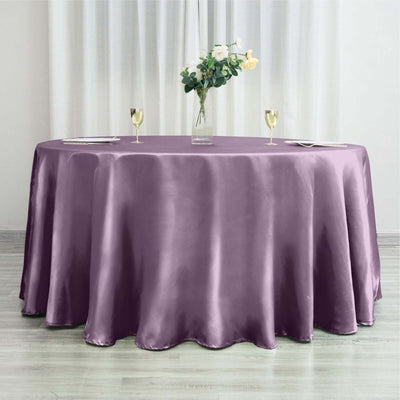 Satin 120" Round Tablecloth Violet Amethyst - Stylish Seamless Table Cover