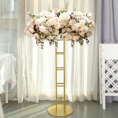 Metal Wedding Centerpiece Open Frame Design Gold - Grand Halo Top Floral Riser Pedestal 46"
