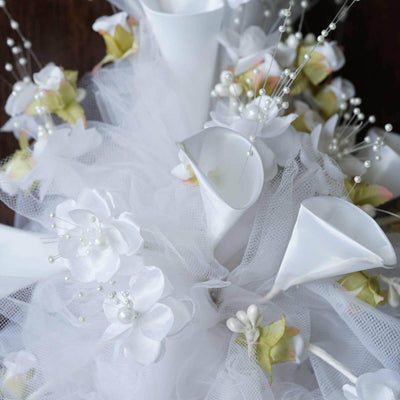 20" White Artificial Lily and Tulip Wedding Bridal Bouquet Flowers