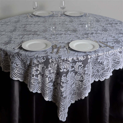 Lace 90"x90" Table Overlay Square Tablecloth White - Classic Design for Timeless Celebrations