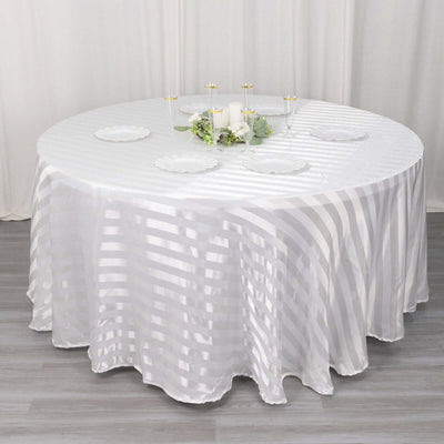 Satin Striped 120" Round Tablecloth White - Silky Smooth Seamless Wedding Decor