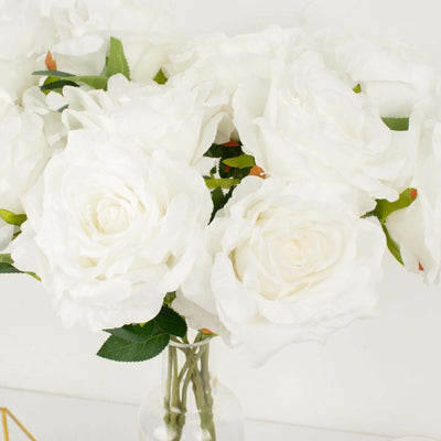 2 Bushes 17" White Premium Silk Jumbo Rose Flower Bouquet, High Quality Artificial Wedding Floral Arrangements