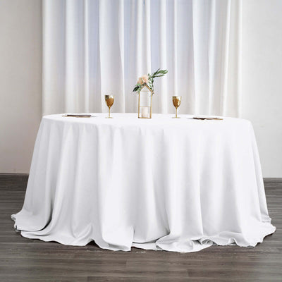 Polyester 132" Round Tablecloth White - Seamless Chic Design for Grand Celebrations