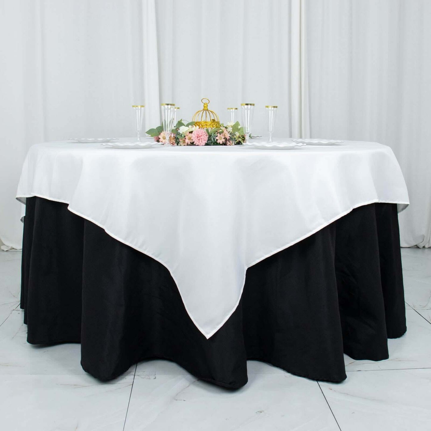 Premium Polyester 70"x70" Table Overlay Square Tablecloth White 220GSM Wrinkle-Resistant Table Cover for Stylish Gatherings