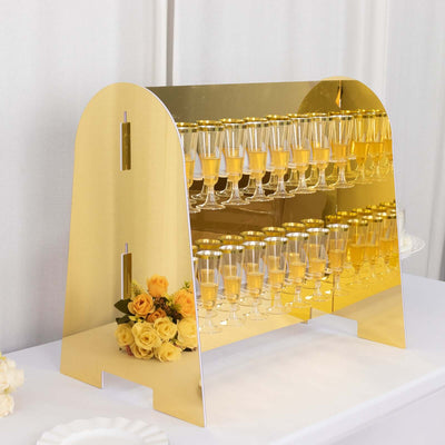 2-Tier Champagne Glass Holder Display Stand Table Top in Gold Mirror Finish - Modern Stemware Rack Cocktail Drink Holder with 18 Hooks for Events & DIY Bars 25"