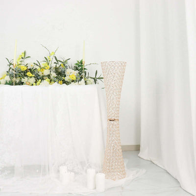 Metal Hurricane Floral Vase Centerpiece Metallic Gold with Crystal Beaded Design - Decorative Table Piece 36"