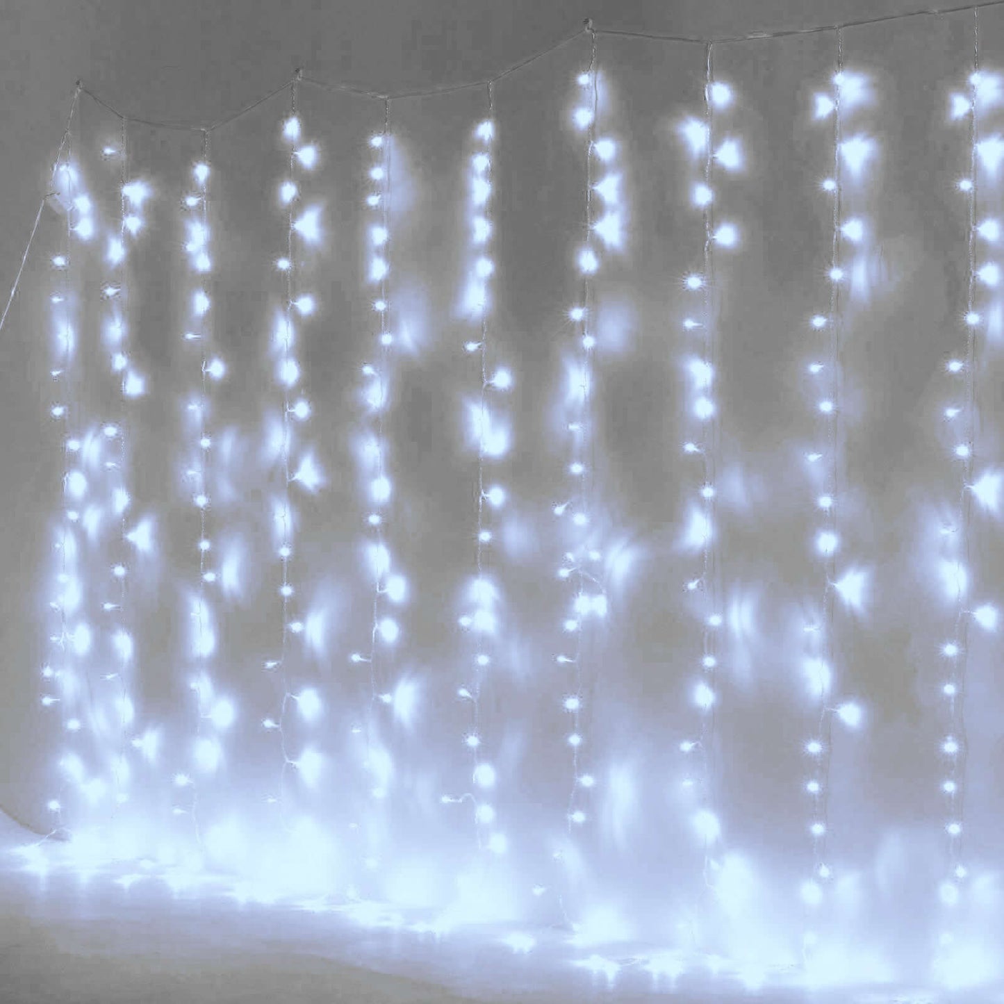 10ft Cool White 300 LED Icicle Curtain Fairy String Lights with 8 Modes