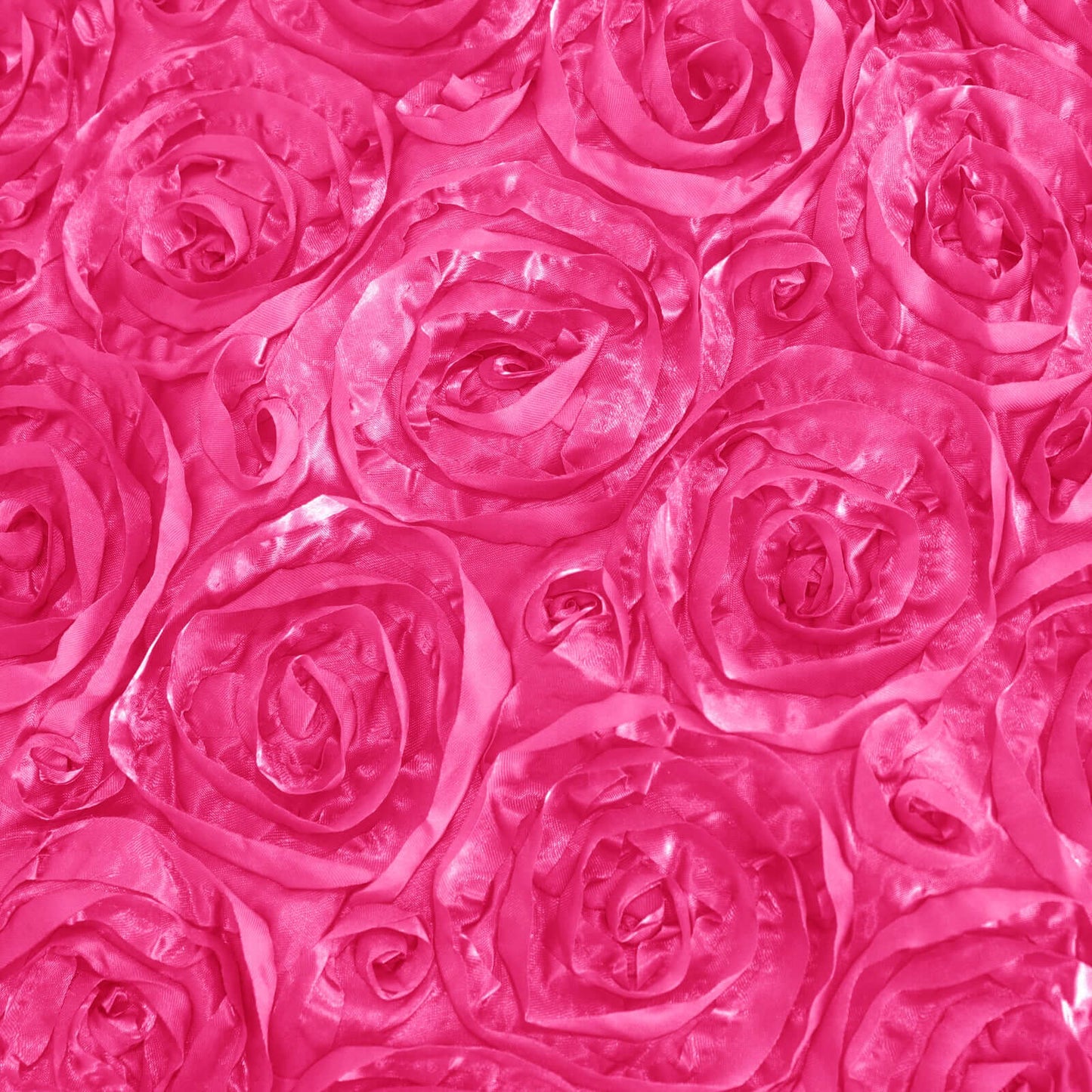Satin 90"x132" Rectangle Tablecloth Fuchsia - Grandiose 3D Rosette Seamless Table Cover
