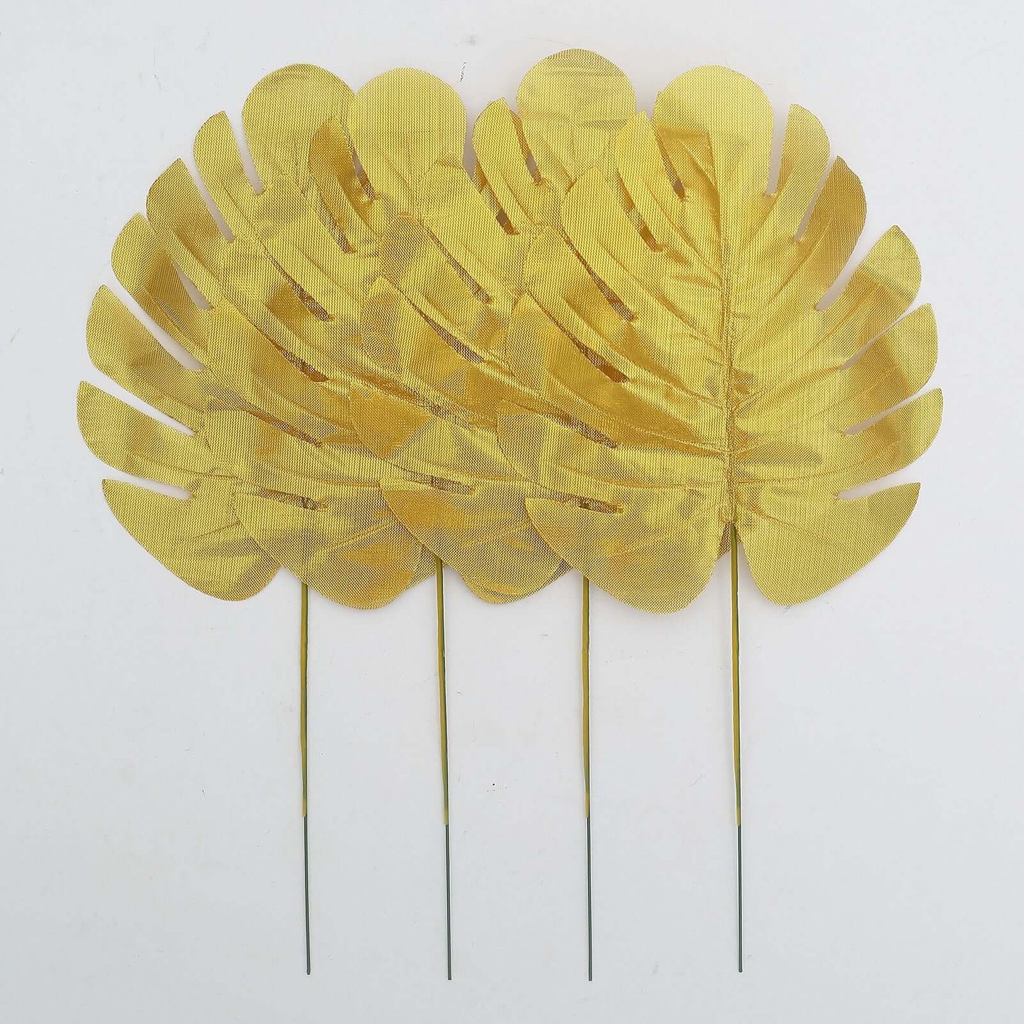 28 Pack Green And Gold Silk Tropical Monstera Palm Leaves, Assorted Artificial Jungle Theme Branches