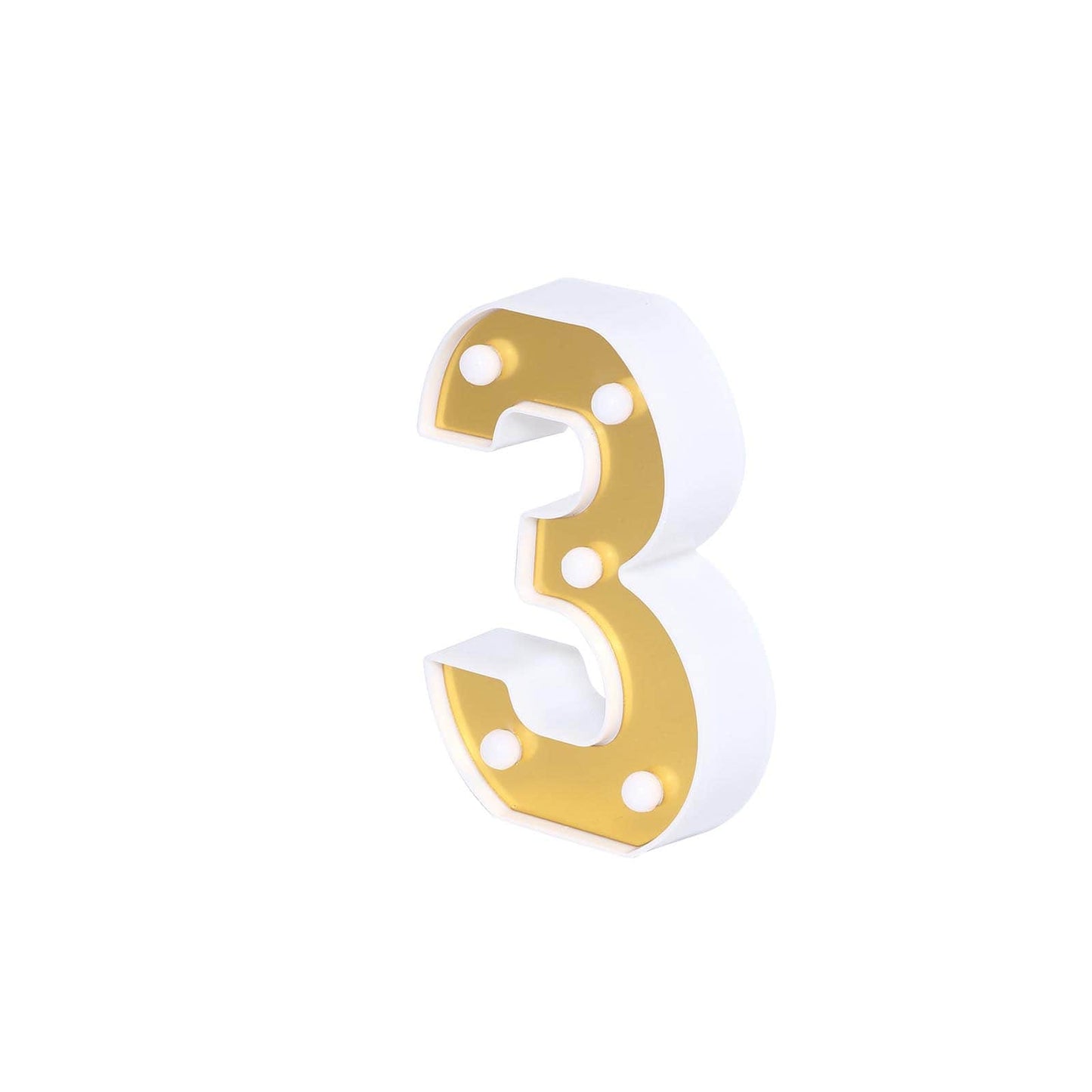 3D Marquee Number "3" Warm White 5 LED Lights Gold - Stylish Light-Up Accent for Events 6"