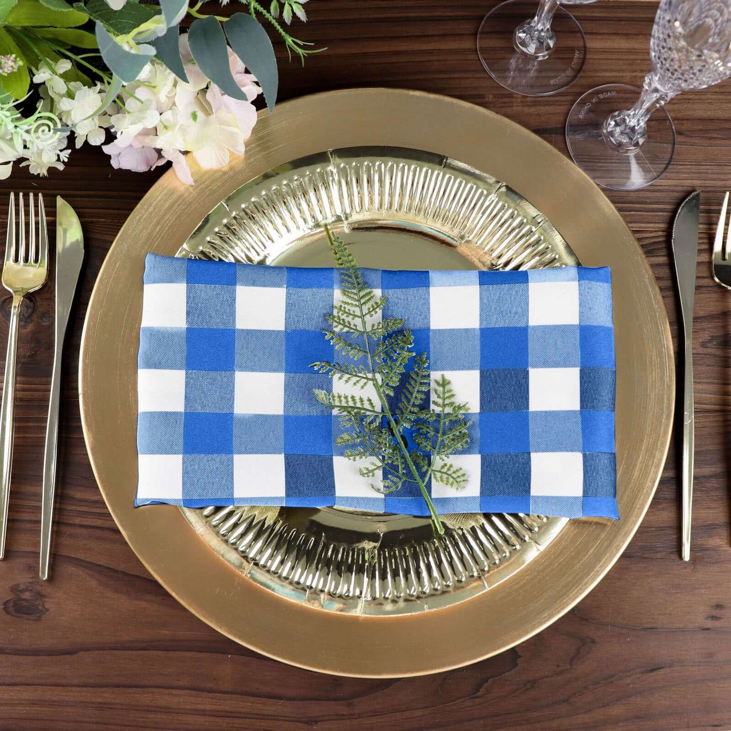 5 Pack Polyester 15"x15" Napkins Blue/White Buffalo Plaid Gingham Style Cloth Napkins