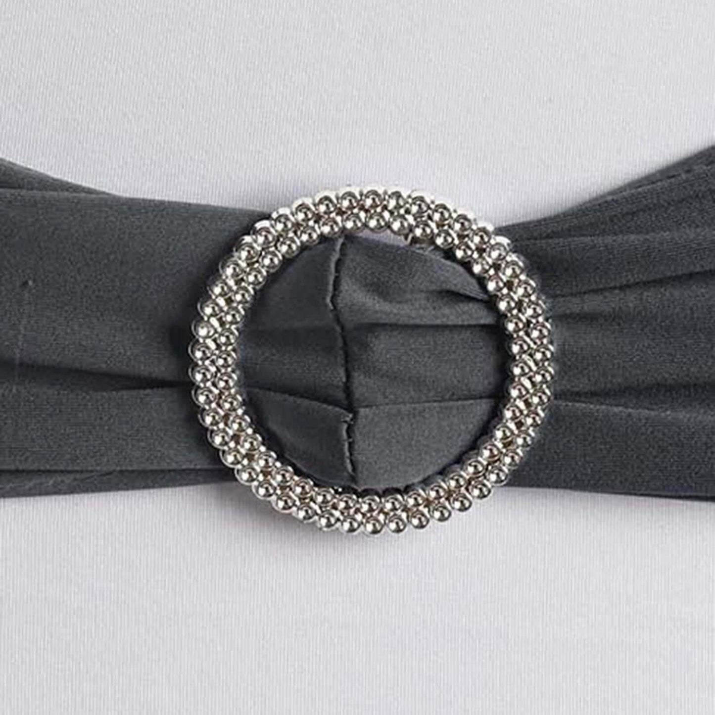 5 Pack Stretch Spandex Chair Sashes Charcoal Gray - Reusable Chair Bands with Silver Diamond Ring Slide Buckle 5"x14"