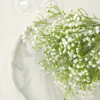 3 Bushes White 14" Artificial Baby’s Breath Gypsophila Flower Arrangements, Real Touch Indoor Faux Floral Bouquets