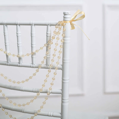 Faux Pearl Beaded 16’’ Chair Back Garland Sash Amber Gatsby-Inspired Style - Pre-Tied Chic Wedding Decor for Chiavari