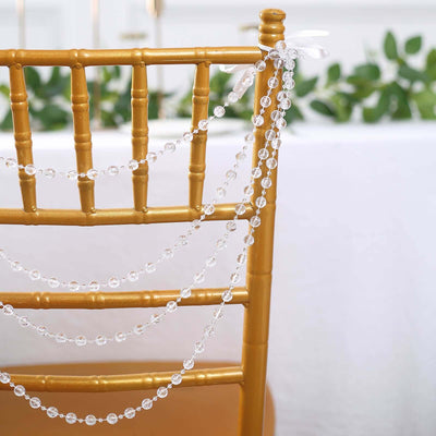 Faux Pearl Beaded 16’’ Chair Back Garland Sash Clear Gatsby-Inspired Style - Pre-Tied Chic Wedding Decor for Chiavari