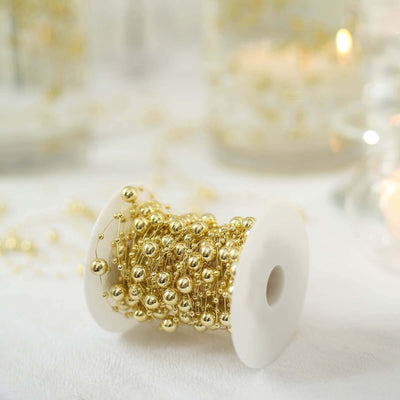 Faux Pearl String Beads Vase Filler - Gold DIY Craft Fishing Line Pearl Chains 100ft - Vase Fillers