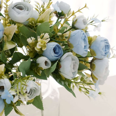 4 Pack 12" Artificial Dusty Blue Ranunculus Silk Flower Bridal Bouquets, Faux Buttercup Floral Arrangement