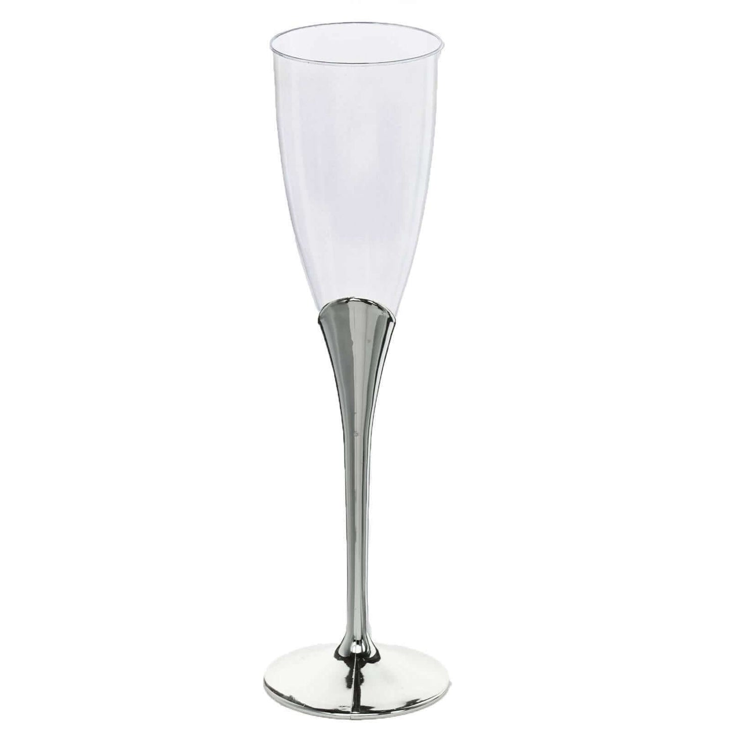 6-Pack Plastic Champagne Flutes Clear/Silver - Stylish Disposable Glasses for Toasts 5oz