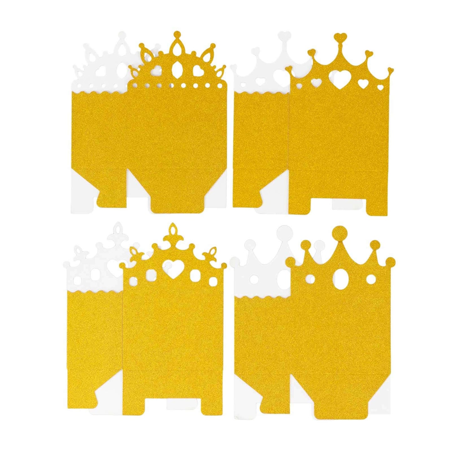 20-Pack Cardstock Favor Boxes Gold Glitter Princess Crown Design - Regal Fantasy Fairytale Inspired Treat Bags for Wedding Birthday Baby Shower Decorations 3.5"x 2"x 5"