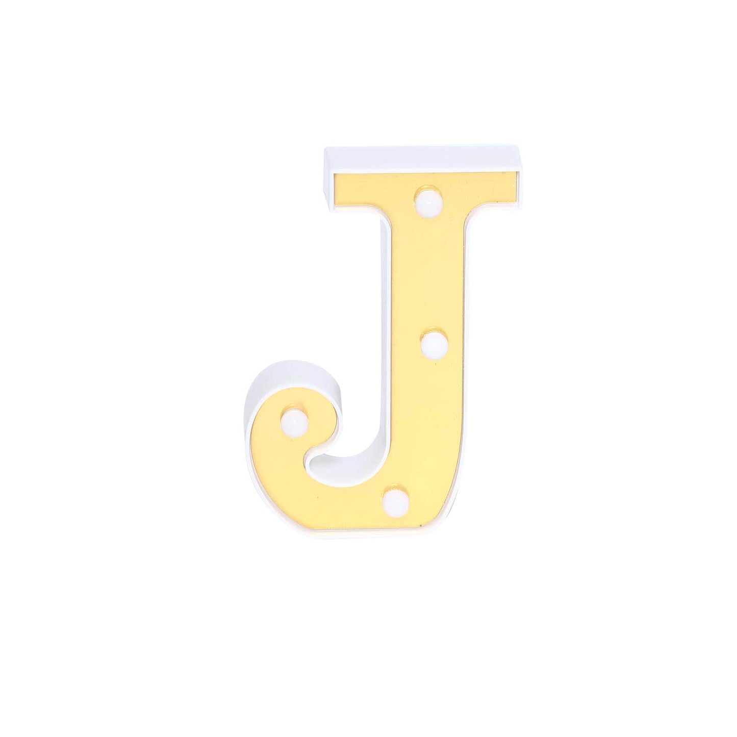 3D Marquee Letter "J" Warm White 4 LED Lights Gold - Chic Light-Up Decor for Events 6"