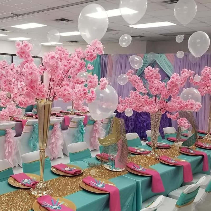 4 Bushes 40" Tall Pink Artificial Silk Cherry Blossom Flowers, Branches